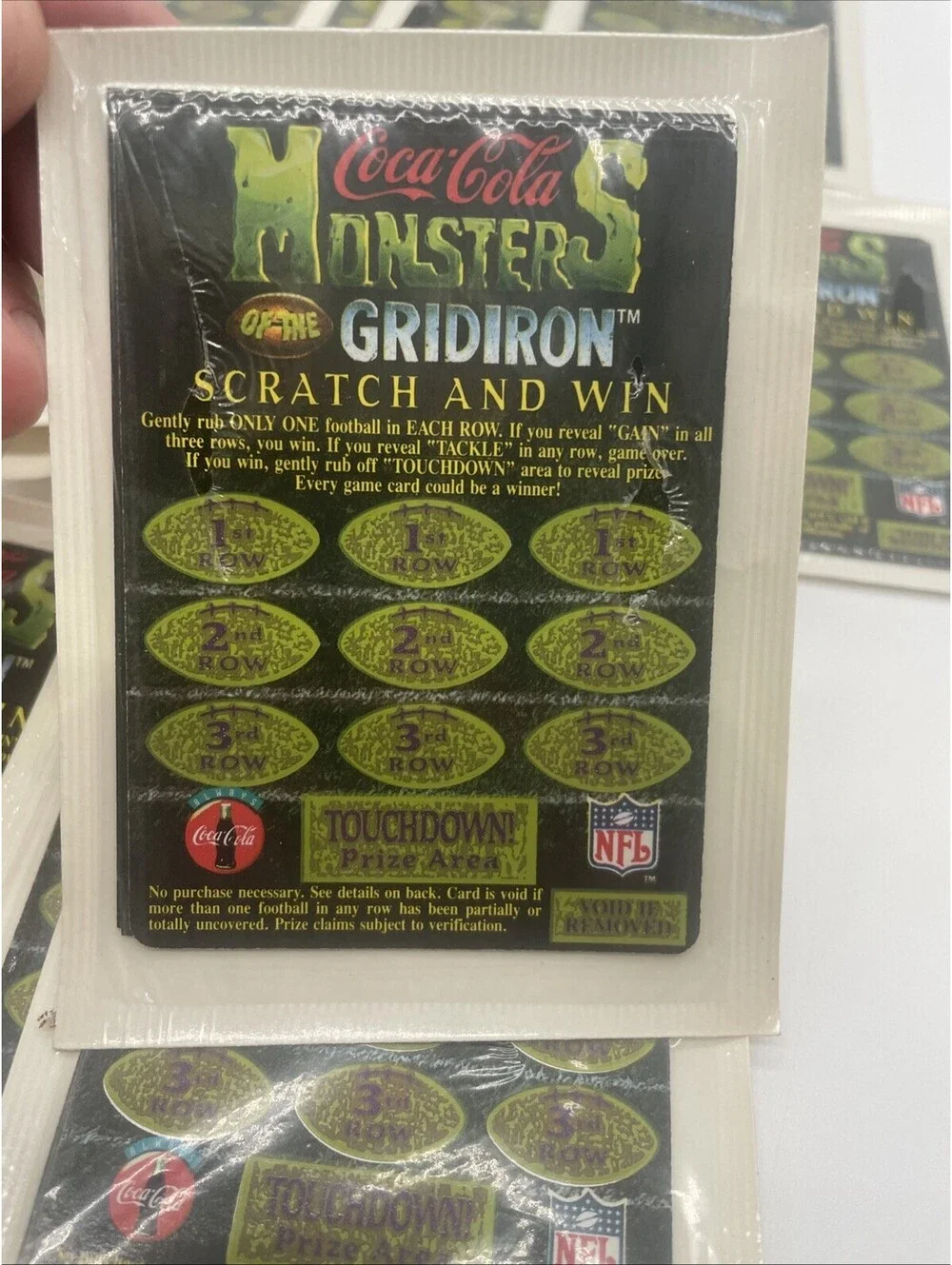 1994 COCA-COLA MONSTERS OF THE GRIDIRON Scratch n Win 2 Cards/Pack - 20 packs